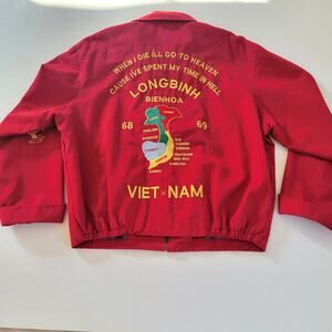 Longbinh Viet-Nam War Era 1968-1969 Red Embroidered Applique Tour Jacket Medium